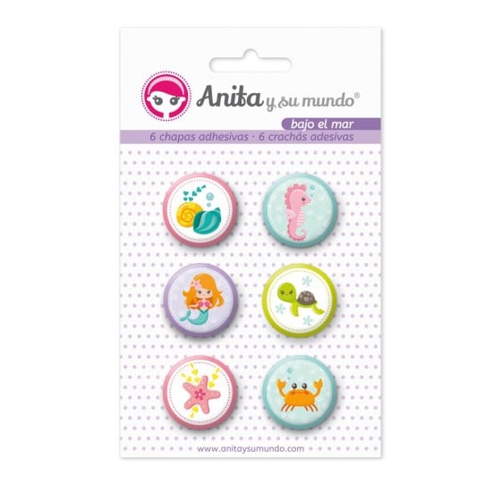 Pack 6 Chapas Adhesivas Bajo El Mar 25 mm. Anita