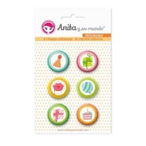 Pack 6 Chapas Adhesivas Felicidades! 25 mm. Anita