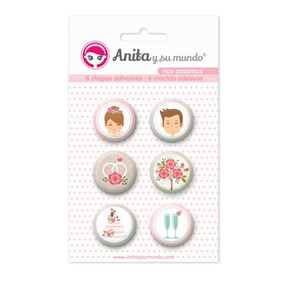 Pack 6 Chapas Adhesivas Nos Casamos 25 mm. Anita