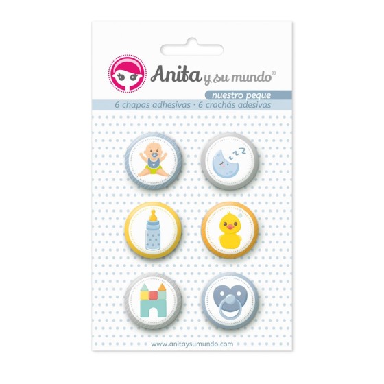 Pack 6 Chapas Adhesivas Nuestro Peque 25 mm. Anita