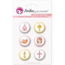 Pack 6 Chapas Adhesivas Primera Comun.20 Ell Anita