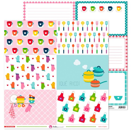 Pack 5 Papeles Decorados 12X12" 180 G Tarjetas Grandes En Mi Cocina 16 Fsc Anita