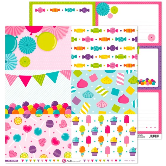 Pack 5 Papeles Decorados 12X12" 180 G Tarjetas Grandes Mis Chuches 16 Fsc Anita