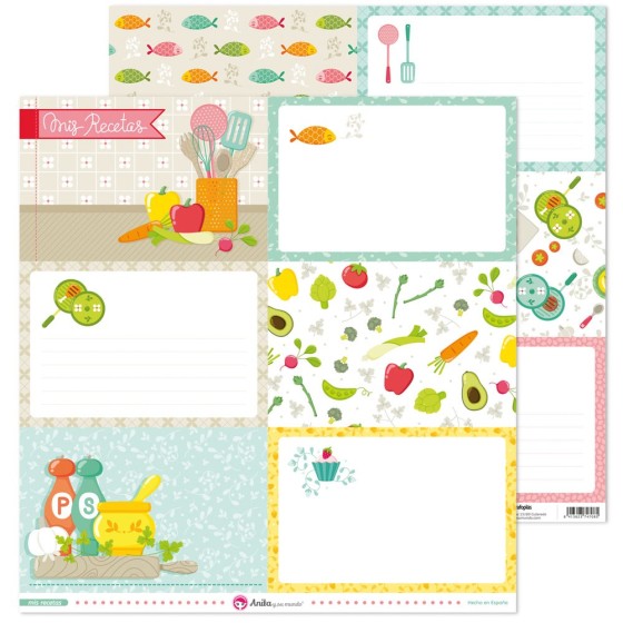 Pack 5 Papeles Decorados 12X12" 180 G Tarjetas Grandes Mis Recetas Fsc Anita