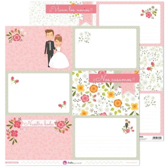 Pack 5 Papeles Decorados 12X12" 180 G Tarjetas Grandes Nos Casamos 19 Fsc Anita