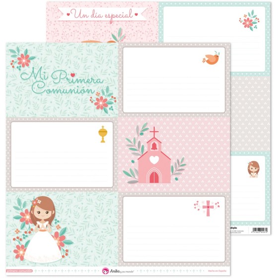 Pack 5 Papeles Decorados 12X12" 180 G Tarjetas Grandes Primera Comun.20 Ell Fsc Anita