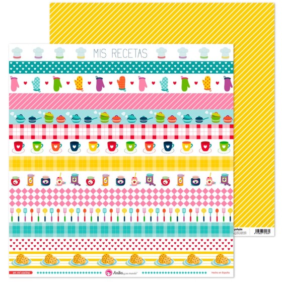Pack 5 Papeles Decorados 12X12" 180 G Tiras Recortables En Mi Cocina 16 Fsc Anita
