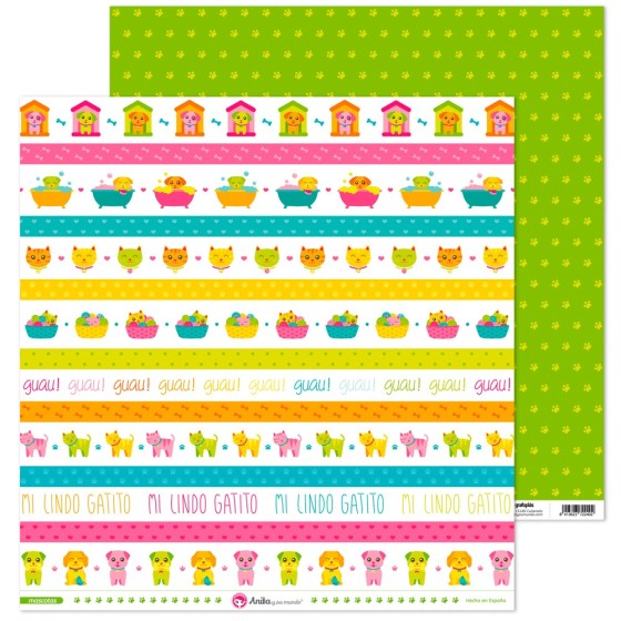 Pack 5 Papeles Decorados 12X12" 180 G Tiras Recortables Mascotas 16 Fsc Anita