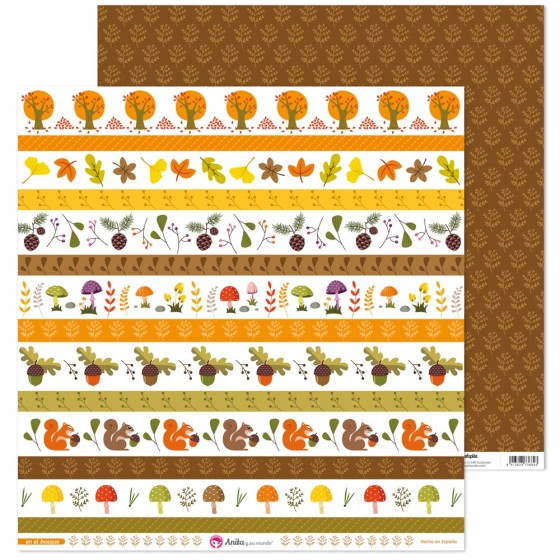 Pack 5 Papeles Decorados 12X12" 180 G Tiras Recortables En El Bosque 17 Fsc Anita