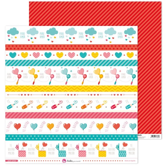 Pack 5 Papeles Decorados 12X12" 180 G Tiras Recortables Puro Amor 17 Fsc Anita