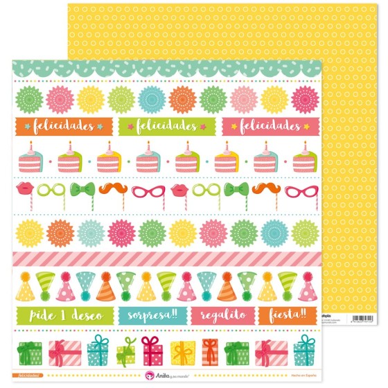 Pack 5 Papeles Decorados 12X12" 180 G Tiras Recortables Felicidades! Fsc Anita