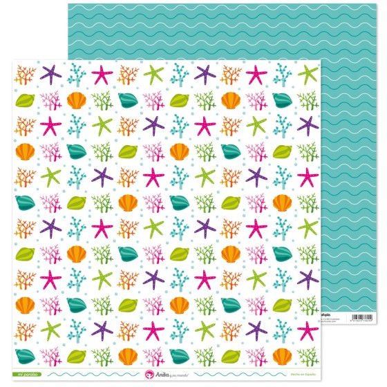 Pack 5 Papeles Decorados 12X12" 180 G Caracolas Mi Paraiso 17 Fsc Anita