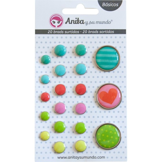 Pack 20 Brads Epoxy Colores Surtidos Basicos Scrapbooking Anita