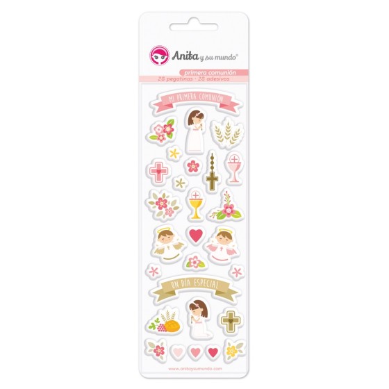 Pack 28 Pegatinas Plástico Con Relieve 1ªcomunion Niña 18 Anita