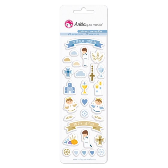 Pack 28 Pegatinas Plástico Con Relieve 1ªcomunion Niño 18 Anita