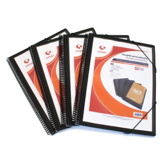 Carpeta Fundas PP Opaco Rígido A4 50 Fundas Con Sobre Negro Maxiplas Opaco Grafoplás