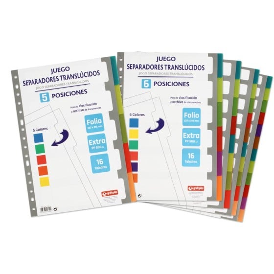Separadores PP Translúcido Extra 6 Posiciones Folio 16 Taladros Separadores PP Extra Grafoplás