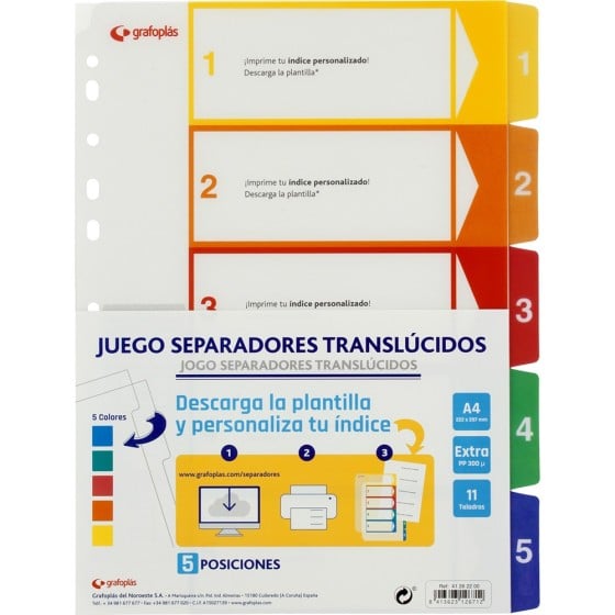 Separadores PP 5 Posiciones A4 11 Taladros Separadores PP Extra Grafoplás