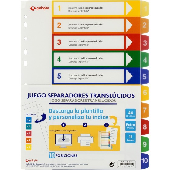 Separadores PP 10 Posiciones A4 11 Taladros Separadores PP Extra Grafoplás