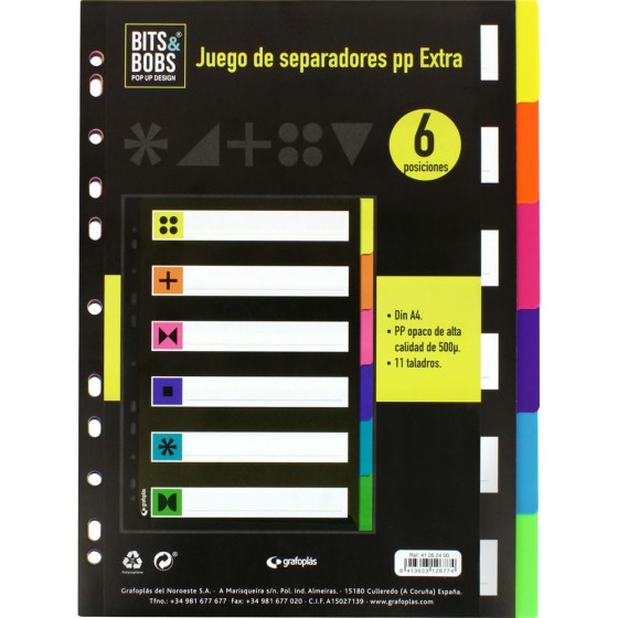 Separadores PP Opaco 6 Posiciones A4 11 Taladros Bits&Bobs 23 Grafoplás