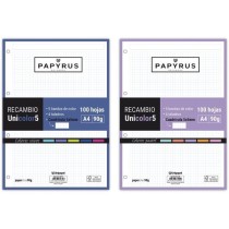Recambios A4 100 Hojas 90 G Cuadricula 5X5 mm Sin Margen Con Taladros Colores Surtidos Unicolor Papyrus