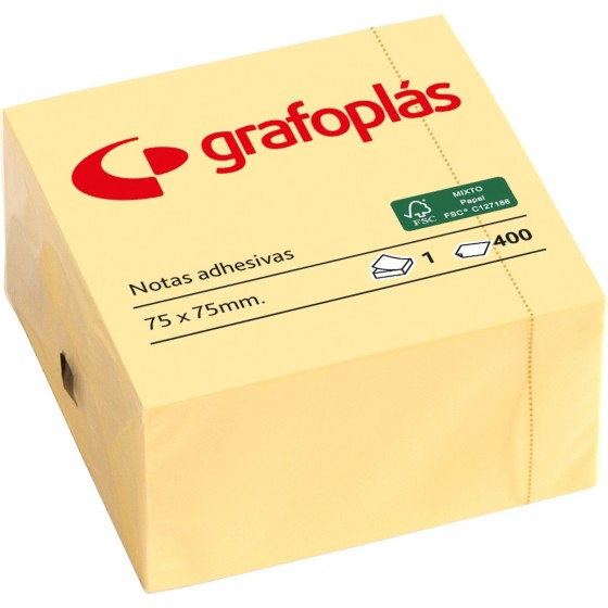 Cubo 400 Notas Adhesivas 75X75 mm Amarillo Grafoplás