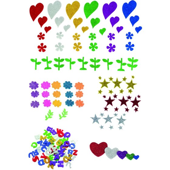 Pack 58 Figuras Adhesivas Goma Eva Con Purpurina Flores Colores Surtidos Fixo Kids