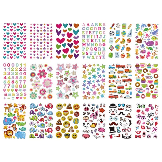 Set Figuras Adhesivas Plástico Purpurina Con Relieve Elefantes Fixo Kids