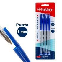 Blister 4 Boligrafos Tinta Base Aceite Con Capuchón 1.0 mm Azul Kathay
