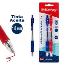 Blíster 2 Boligrafos Tinta Base Aceite Punta Retráctil 1.0 mm Azul+Rojo Kathay
