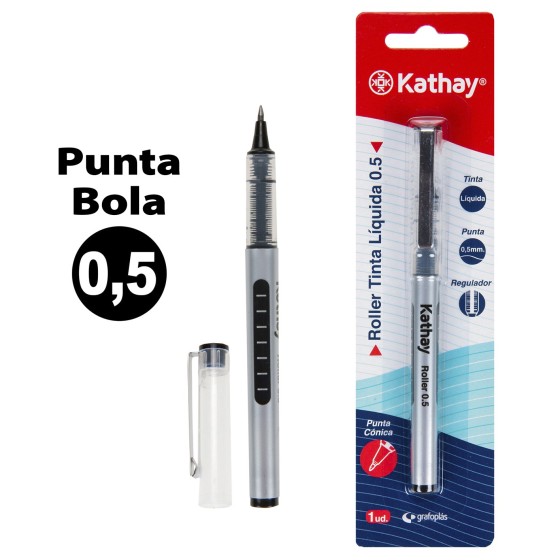 Blister 1 Boligrafos Tinta Líquida Con Capuchón 0.5mm P.Conic. Negro Kathay