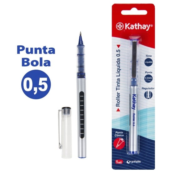 Blister 1 Boligrafos Tinta Líquida Con Capuchón 0.5mm P.Conic. Azul Kathay