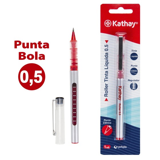 Blister 1 Boligrafos Tinta Líquida Con Capuchón 0.5mm P.Conic. Rojo Kathay