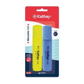 Blíster 2 Marcadores Fluorescentes 4mm P.Bisel. Amarillo+Azul Kathay