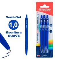 Blister 3 Boligrafos Soft Tinta Semigel Punta Retráctil 1.0 mm Azul Kathay