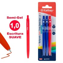Blister 3 Boligrafos Soft Tinta Semigel Punta Retráctil 1.0 mm Azul+Rojo Kathay