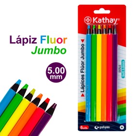 Blister 6 Lápices Colores Jumbo Soft Colores Surtidos Flúor Kathay