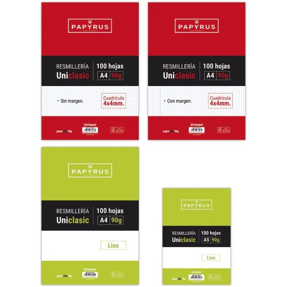 Paquete 100 Hojas 100 Hojas A4 90 G Cuadricula 4X4 mm Con Margen Sin Taladros Uniclasic Papyrus