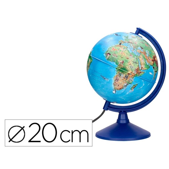 Globo terraqueo liderpapel con luz fisico y politico con animales diametro 20 cm