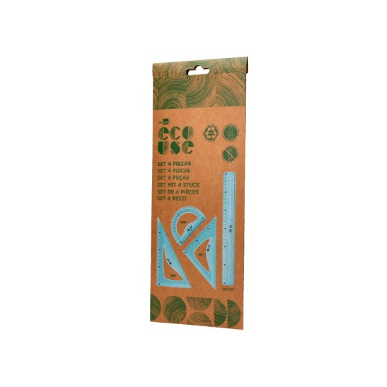 Juego escuadra 20 cm cartabon 18 cm regla 30 cm y semicirculo 10 cm liderpapel ecouse 100% pet reciclado
