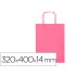 Bolsa papel q-connect celulosa rosa l con asa retorcida 320x400x14 mm