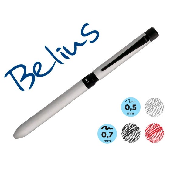 Boligrafo belius zurich 3 en 1 cuerpo plateado tinta negra y roja portaminas 0,5 mm en estuche