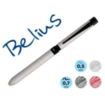 Boligrafo belius zurich 3 en 1 cuerpo plateado tinta negra y roja portaminas 0,5 mm en estuche