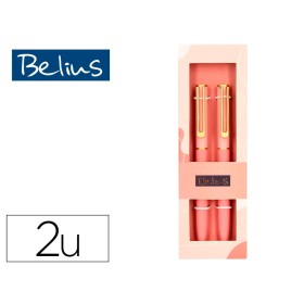 Boligrafo belius bari set con 2 boligrafos color rosa punta 1 mm tinta azul en caja de regalo