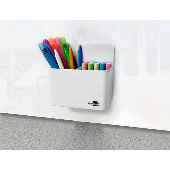 Cubilete portalapices liderpapel plastico magnetico blanco 125x75x40 mm
