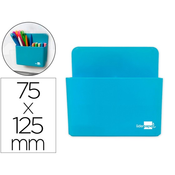 Cubilete portalapices liderpapel plastico magnetico azul 125x75x40 mm