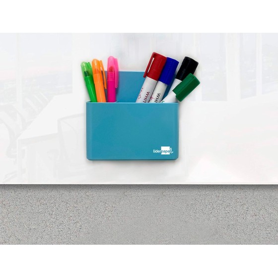 Cubilete portalapices liderpapel plastico magnetico azul 125x75x40 mm
