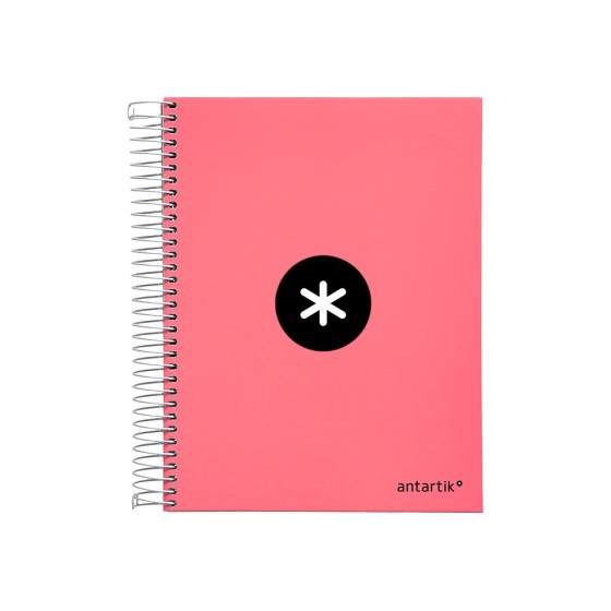 Cuaderno espiral liderpapel a5 micro antartik tapa forrada120h 100 gr liso 5 bandas 6 taladros color coral