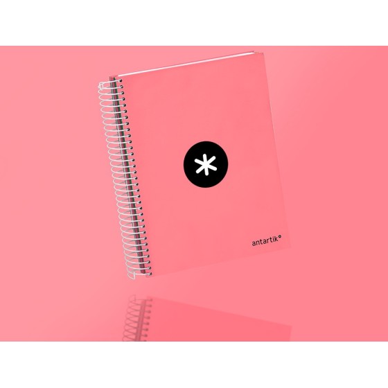 Cuaderno espiral liderpapel a5 micro antartik tapa forrada120h 100 gr liso 5 bandas 6 taladros color coral
