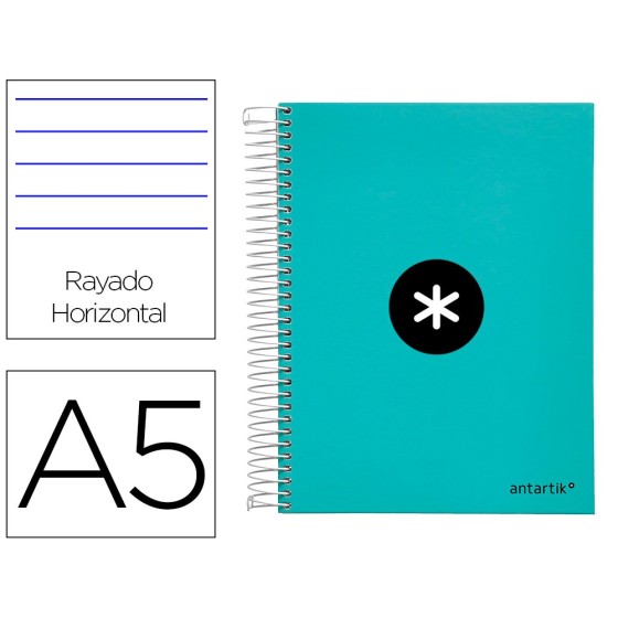 Cuaderno espiral liderpapel a5 micro antartik tapa forrada120h 100 gr horizontal 5 banda6 taladros color menta